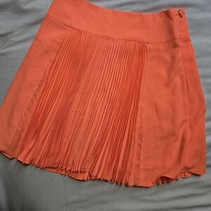 Nanette Lepore Orange Pleated Panel Skater Skirt